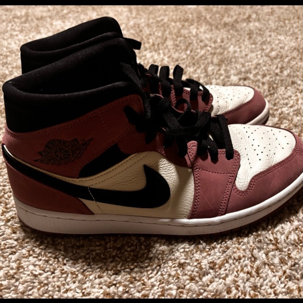 Jordan 1 Mid SE Shoes in Black, White, and Burgundy women’s 11